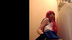 redhead crossdressing amateur solo jerks off in homemade setting