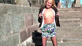 oh wow, these perfect european cuties are flashing their tits and pussies in public! 😍