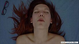 Redhead girl rubs big lips pussy fingering solo