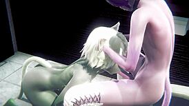 grey cat boy and pink cat boy in public toilet scene from furry yaoi manga anime