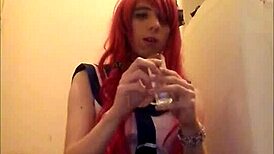 redhead crossdressing amateur solo jerks off in homemade setting
