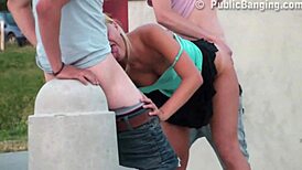 Daring teen gangbang on public street, wanna join the action? 🔥