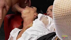 this maid gets her wish with two guys hardcore fucking her doggystyle 😈