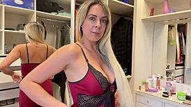 Teen Nerd Tries On Provocative Lingerie In Bikini. Amateurs Watch The Sexy Show.