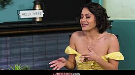 Hot friend Nicole Aria offers nuru massage to spa owner man