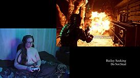 Naked Brunette Plays Deadspace With Big Natural Tits