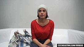 sexy student flaunts big natural tits during casting