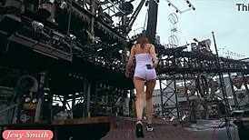 Great Camel Toe and Big Ass Teased in Tight White Suit by Jeny Smith