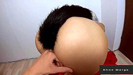 Oh fuck, that blonde whore takes my big cock in her beautiful ass for anal pounding!