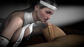 naughty nun sucks dick with wild abandon in 3d hentai.
