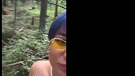 friends decided to have sex outdoors, gagging on small tits