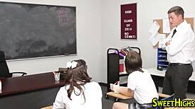 Uniformed teen 18+ gets banged in group action