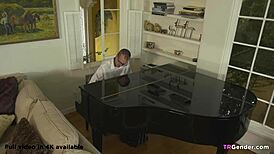 Angry shemale Korra Del Rio dominates white guy with intense riding and ass play.