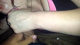 cute tattooed teen 18+ gets wet while sucking and stroking cock in the car