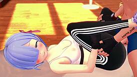 Rem from Re Zero in cute outfit after sport exercise gets wet and fucked in hentai animation