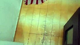 Recording my horny milf stepmom bathing with her curvy body