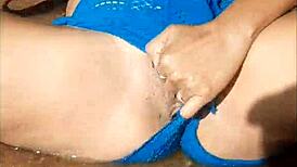 Double penetration in the river with natural tits