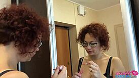 Married Russian slut strokes pussy while sucking cock to swallow