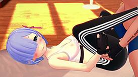 Rem from Re Zero in cute outfit after sport exercise gets wet and fucked in hentai animation