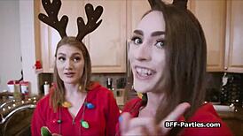 Xmas baking turns into a wild cock-sharing foursome with friends