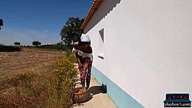 Wow, curvy Indian milf Angel Constance strips naked outdoor for Playboy shoot! 🌞