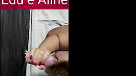 couple edu and aline explore glory hole with facial in front of cuckold