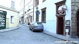 These horny twinks show off bareback rimming in public