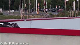 Oh, Watch This Cute Young Girl In A Risky Public Threesome With Two Guys!