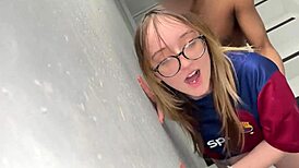 Barcelona fan bent over and drilled by PSG supporters in stadium corridors