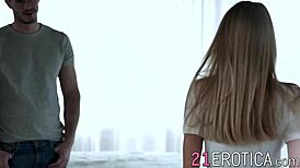 astonishing blonde beauty lures man into sensual riding