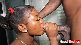 Cute ebony babe gets banged in bathroom