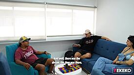 Seducing my stepbrother's gay friend at home alone, flashing my curvy body.