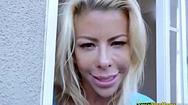 Blonde Stepmom's Huge Tits Bent Over For Blowjob And Toys