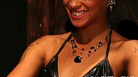 black lesbo femdom, you ready for strapon fucking with this white sub?