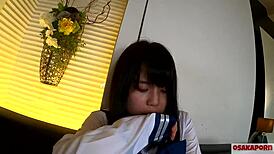 Wow, check out this cute 18-year-old Asian in sailor uniform having her first squirting with 20+ orgasms from fingering and toys!