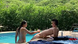 Natasha And Megan Tan Naked With Pool Guy