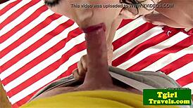 Emma the ladyboy scores a goal with her mouth in a POV video