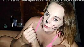 kitty gets her huge cum load in mouth on the bed 😋