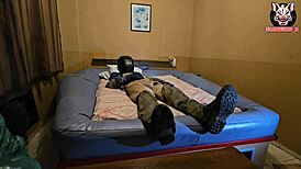 In the trailer, the old married welder receives piss from his black bisexual lover. Then he gets covered in cum.