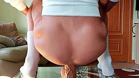 Gay teen bent over in painful doggystyle fuck with dildo and monster cock