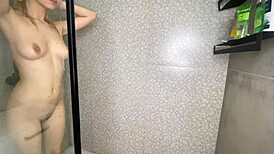 Skinny Blonde Teases Stranger in Her Shower