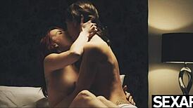 Lesbian Redhead Makes Girlfriend's Big Natural Tits Bounce