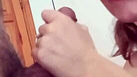 She sucks cock and takes cum in her mouth