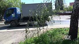 Watch Alexis Cherry's mouth fill with cum from POV blowjob outdoors