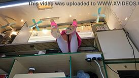 this crazy european girl loves getting upskirted at work for cash