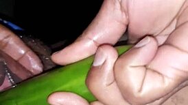 Sexy Indian Wife Oils Up for VIBRATOR and CUCUMBER Play