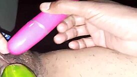 Sexy Indian Wife Oils Up for VIBRATOR and CUCUMBER Play