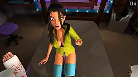 horny brunette deepthroats and rides big cock in 3d cartoon
