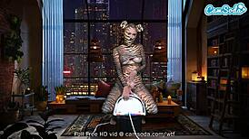 Big-boobed Pussy Cat teases on Camsoda, masturbating and sucking a huge dildo live.