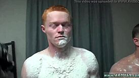 Naked army gay endures hazing with showering and intense fucking